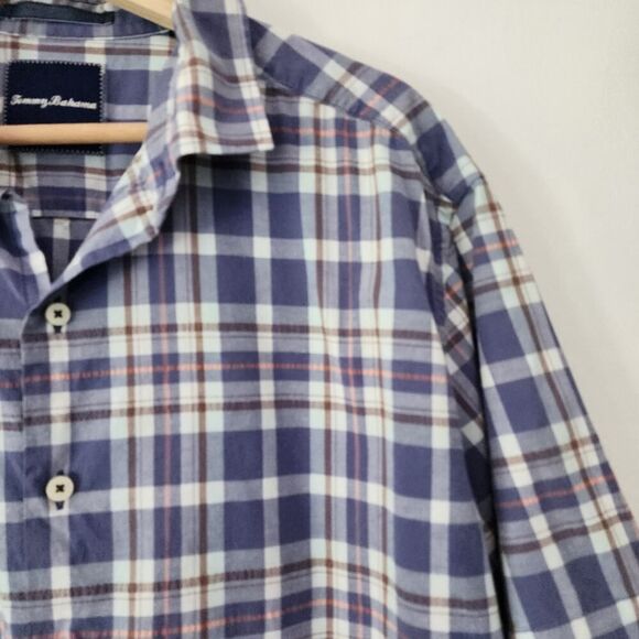 Tommy Bahama blue plaid short sleeve button‎ front shirt womens size L - Picture 2 of 6